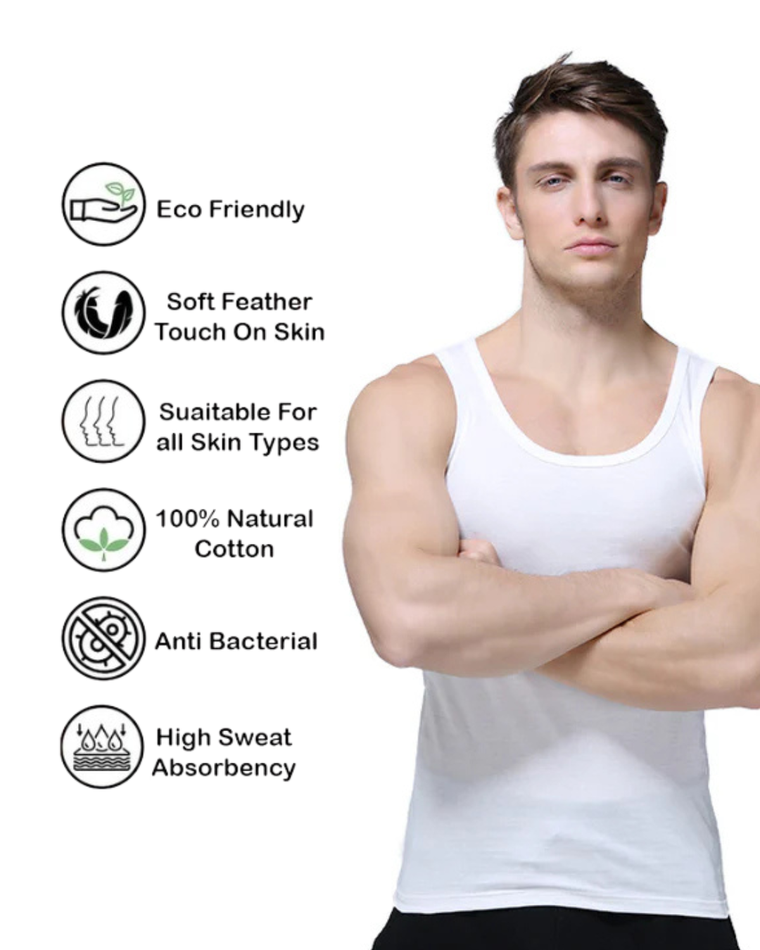 Pack Of 3 Premium Soft Cotton Vest - 100% Quality Guarantee