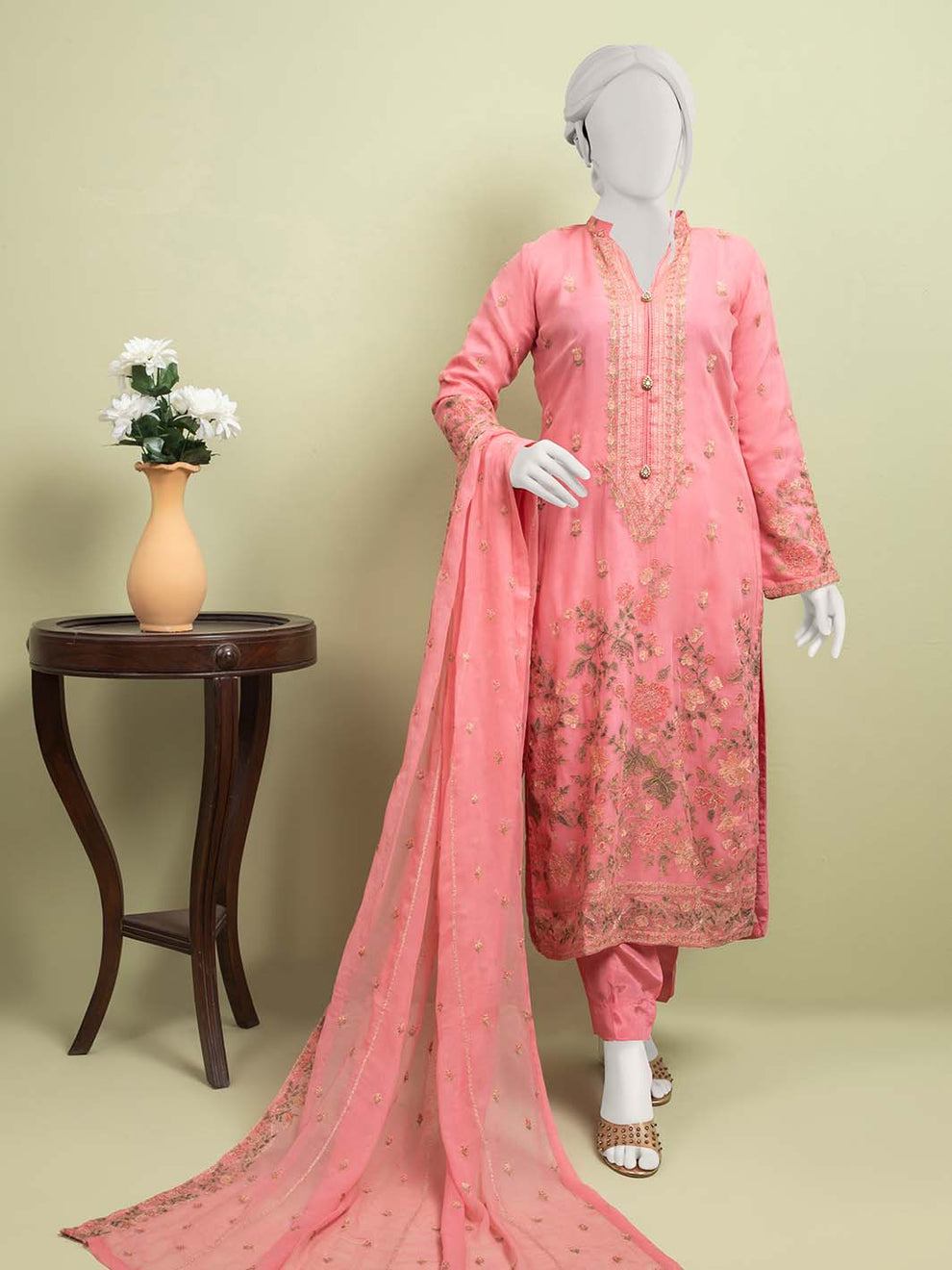 Khadeej AK-3033 - Soft Peach Embroidered Lawn Suit