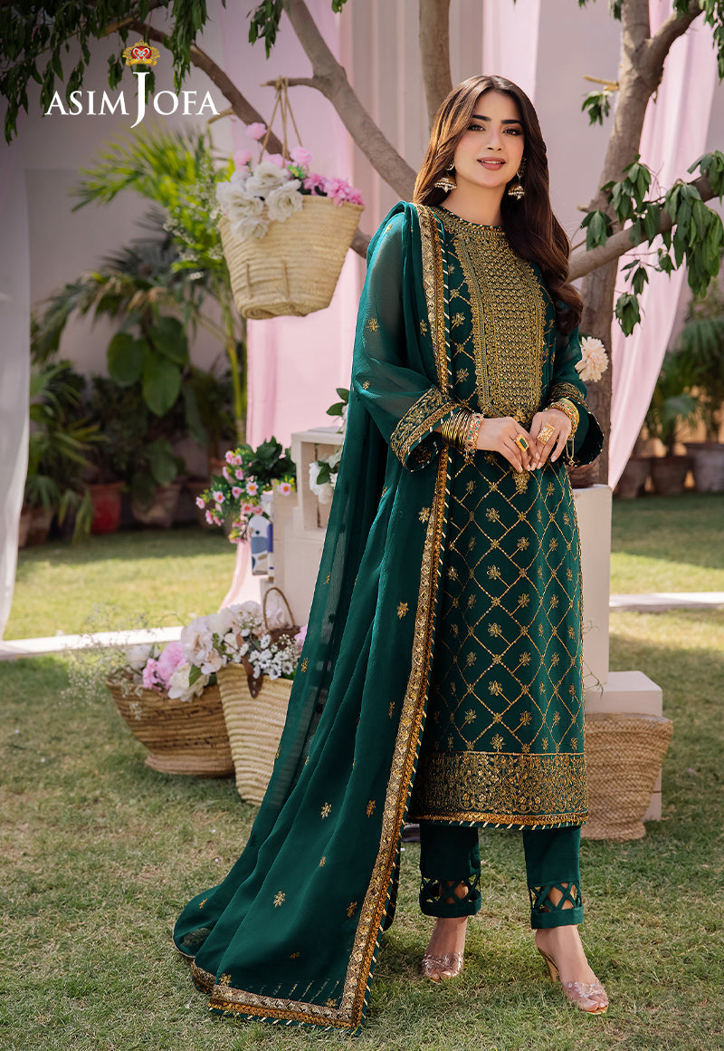 Asim Jofa AK-3037 - Emerald Green Embroidered Lawn Suit