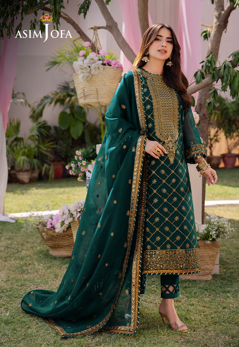 Asim Jofa AK-3037 - Emerald Green Embroidered Lawn Suit