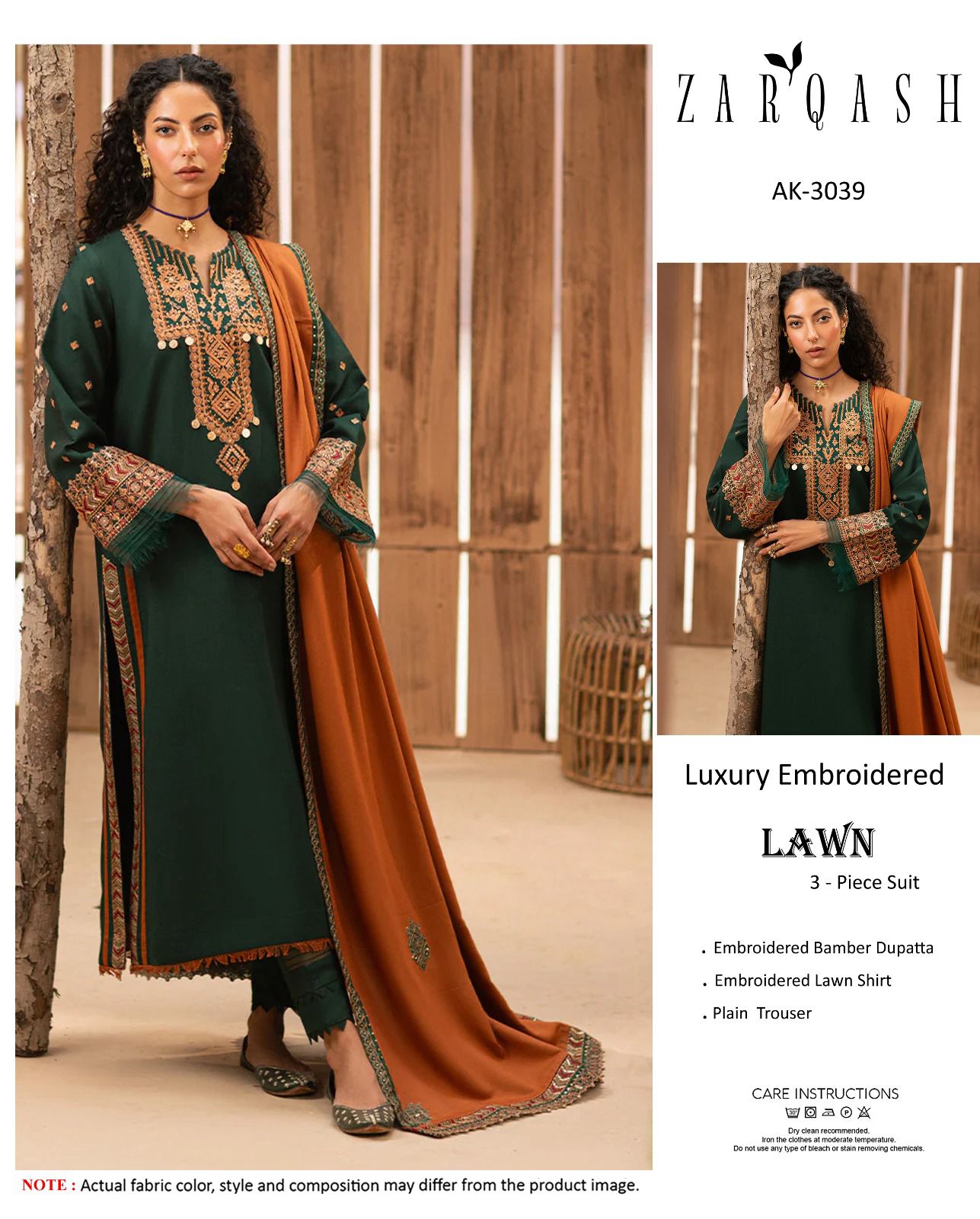 Zarqash AK-3039 - Luxury Embroidered 3-Piece Lawn Suit